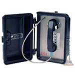 Heavy Duty Weatherproof Stainless Steel Phone in a Cast Aluminum Black Housing with TELEPHONE on Doo