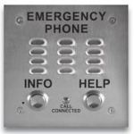 ADA Compliant Two Button Stainless Steel Emergency Phone with Dialer and Voice Announcer Flush Mount with included Rough-In Box or Surface Mount with an Optional VE-5x5 with Enhanced Weather Protection (EWP)