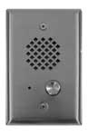 Stainless Steel Entry Phone with Automatic Disconnect and Blue LED Flush Mounts in Single Gang Box or Surface Mount with an Optional VE-3x5 with Enhanced Weather Protection (EWP)