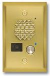 Polished Brass Entry Phone with Color Video Camera Auto Disconnect Blue LED Flush Mounts in Single Gang Box or Surface Mount with a VE-3x5 with Enhanced Weather Protection (EWP)