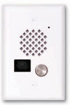 Satin White Entry Phone with Color Video Camera  Auto Disconnect  Blue LED  Flush Mounts in a Single Gang Box or Surface Mount with an Optional VE-3x5 with Enhanced Weather Protection (EWP)