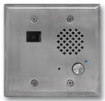 Stainless Steel Entry Phone with Color Video Camera Auto Disconnect Blue LED Flush Mount in a Double Gang Box or Surface Mount with an Optional VE-5x5