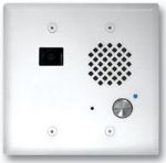 Satin White Entry Phone with Color Video Camera Auto Disconnect Blue LED Flush Mount in a Double Gang Box or Surface Mount with a VE-5x5