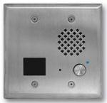 Stainless Steel Entry Phone with Proximity Card Reader & Blue LED Auto Disconnect Flush Mount in a Double Gang Box or Surface Mount with an Optional VE-5x5 with Enhanced Weather Protection (EWP)