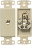 NetSelect Molded-In Voice & Data Decorator Frame 1 RJ11 Jack 6 Position 4 Conductor Screw Terminations Ivory