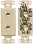 NetSelect Molded-In Voice & Data Decorator Frame Duplex RJ11 Jack 6 Position 6 Conductor Screw Terminations Ivory