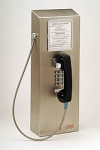 Vandal Resistant Stainless Steel Wall Mount Payphone Size Telephone w/ Chrome Tone Keypad 32in. Armored Cord Handset