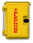 Yellow Heavy-Duty Outdoor Enclosure with Red in. Telephonein. Lettering includes Interior Adapter Panel 2 for Mounting Viking Products