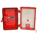 WPP-531-X in RED Housing equipped with Braille in. EMERin. Emergency Plate